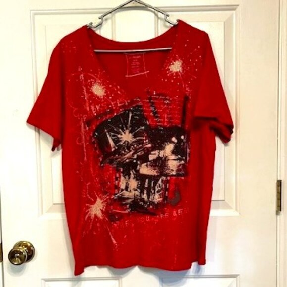 Lane Bryant Red T-shirt with Paris Design & Bling 14/16 Looks New 100% pima - Picture 1 of 6